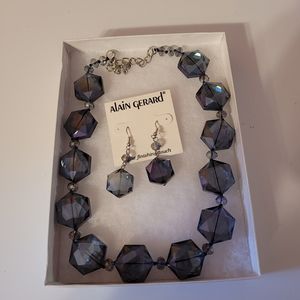 Alain Gerard Necklace (8.5") and Earrings Set Translucent Blue Purple New In Box